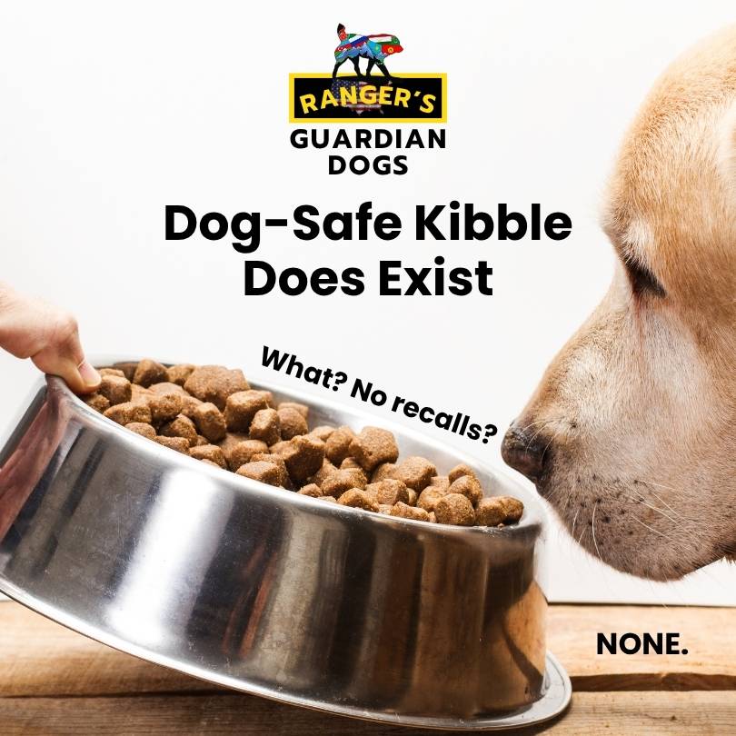 Ranger's Guardian Dogs brand partners dog safe kibble no recalls infographic.