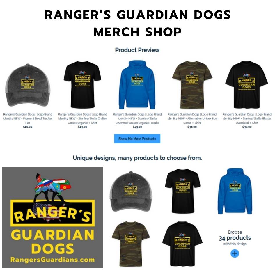 Preview of Ranger's Guardian Dogs branded online merch shop.